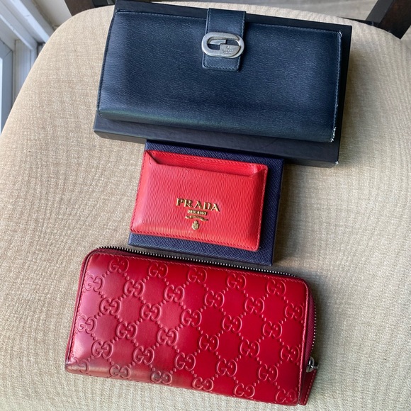 Gucci Handbags - Luxury Wallet Set: Prada card holder, Gucci GG Logo Flap & Guccissima Zip Around